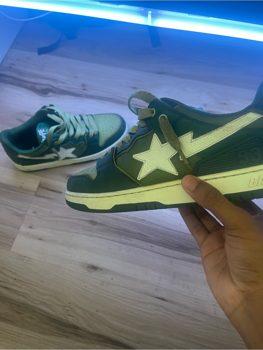 Bape Kids Green and White Star Low-Top Sneakers